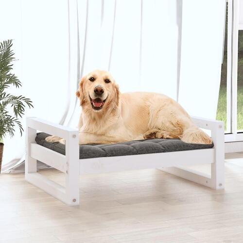 Hundeseng 75,5x55,5x28 cm massivt fyrretræ hvid