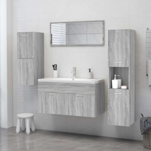 Badeværelsesskab 30x30x130 cm konstrueret træ grå sonoma-eg