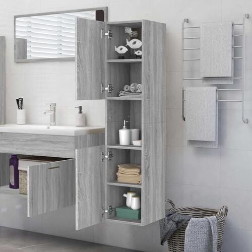 Badeværelsesskab 30x30x130 cm konstrueret træ grå sonoma-eg