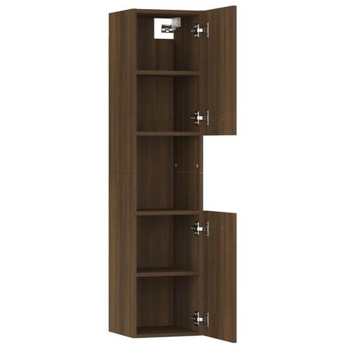 Badeværelsesskab 30x30x130 cm konstrueret træ brun egetræ