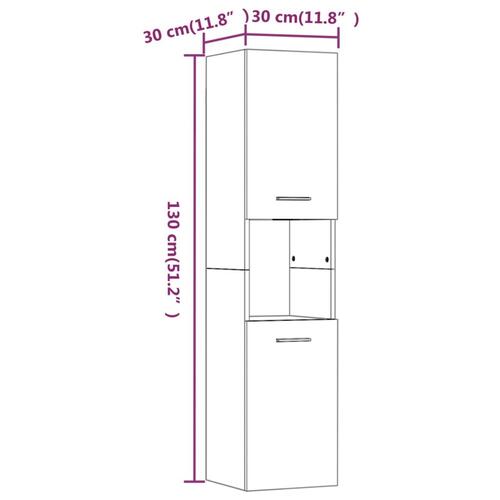 Badeværelsesskab 30x30x130 cm konstrueret træ brun egetræ