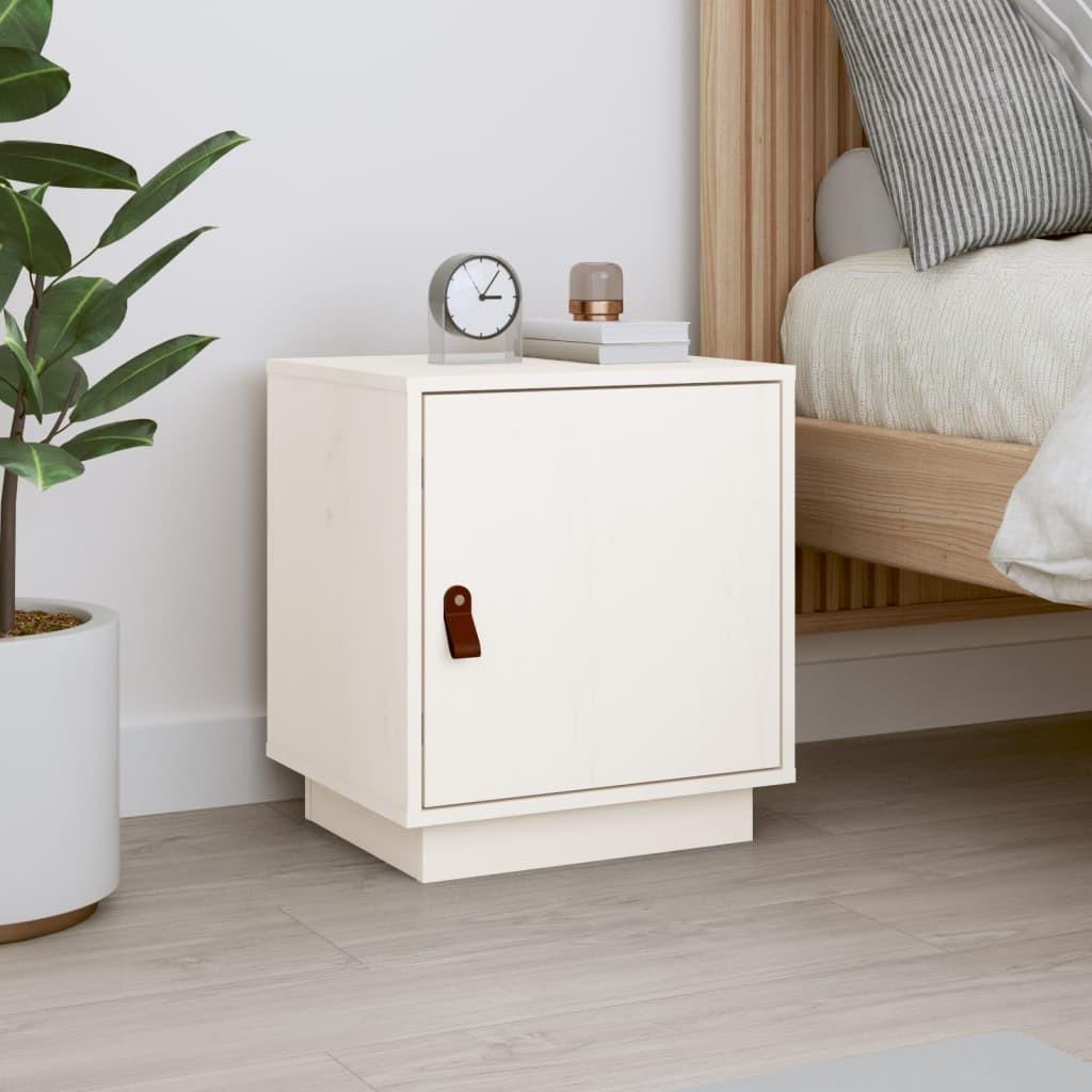 Sengebord 40x34x45 cm massivt fyrretræ hvid