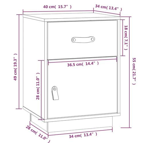 Sengebord 40x34x55 cm massivt fyrretræ hvid