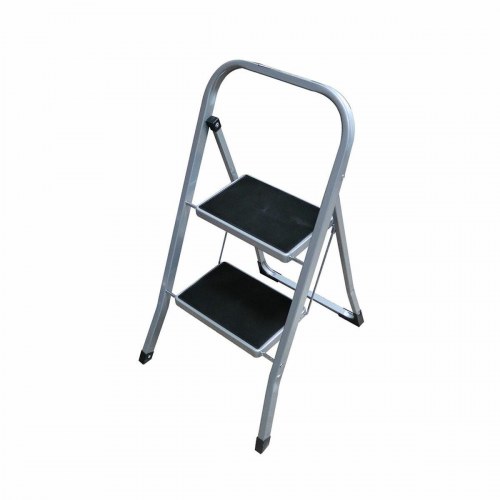 EDM Product sammenfoldelig trappestige 2 trin, grå stål 47 × 55 × 82 cm