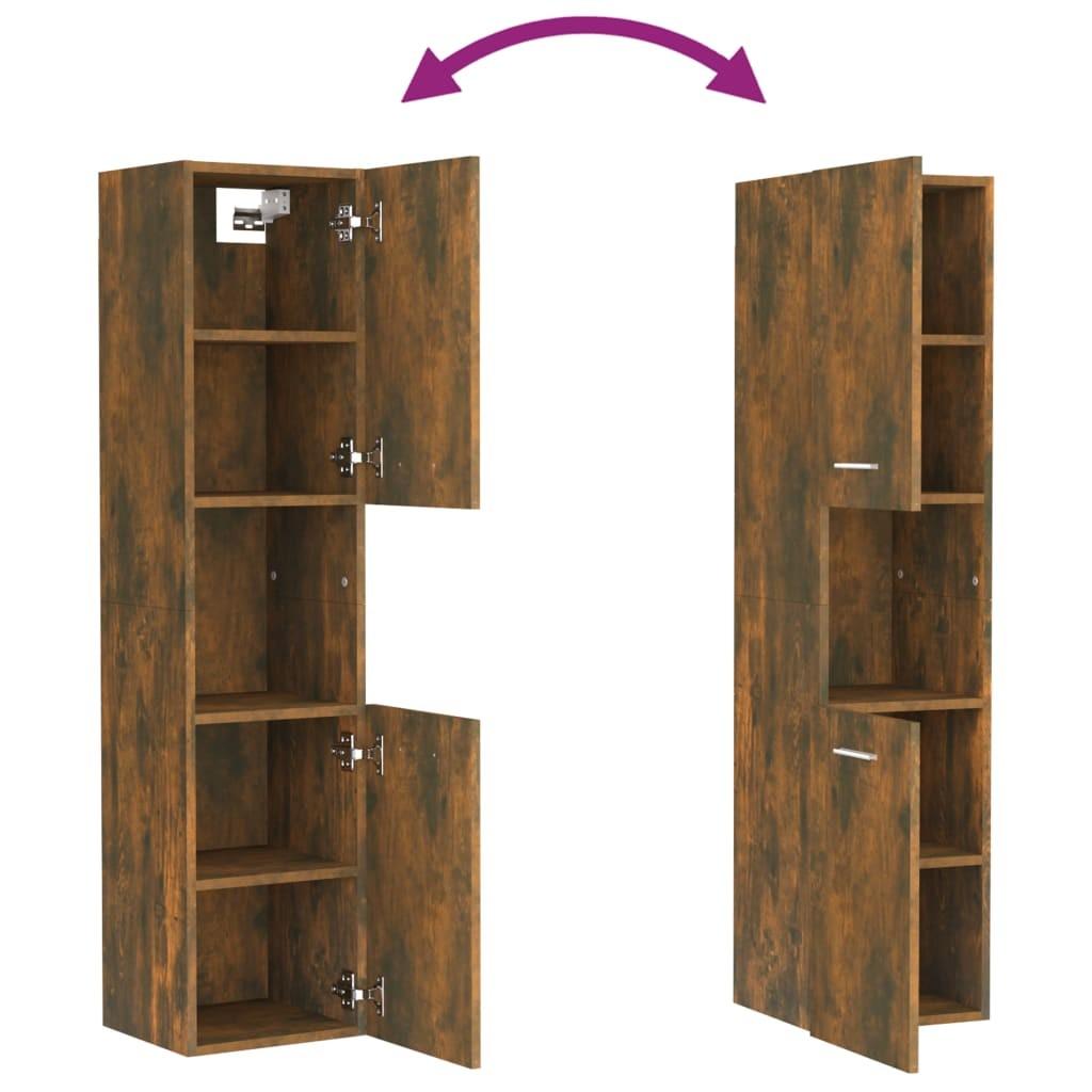 Badeværelsesskab 30x30x130 cm konstrueret træ røget egetræ