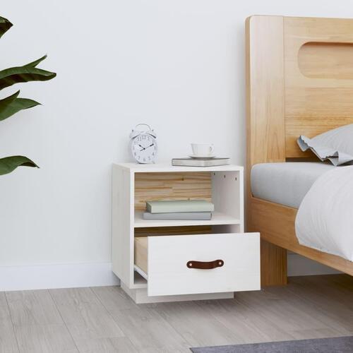 Sengebord 40x34x45 cm massivt fyrretræ hvid