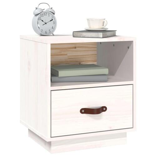 Sengebord 40x34x45 cm massivt fyrretræ hvid