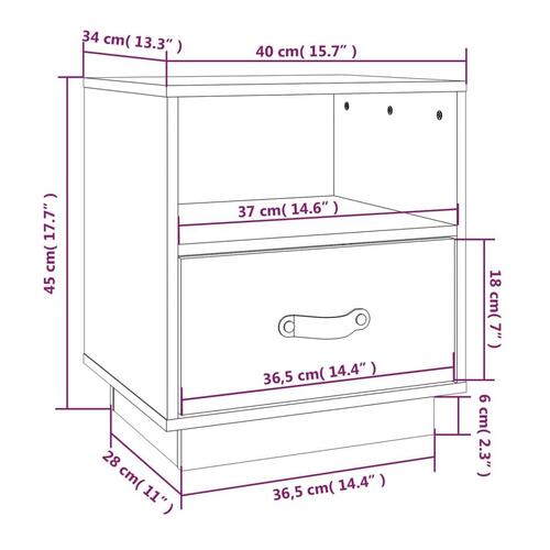 Sengebord 40x34x45 cm massivt fyrretræ hvid