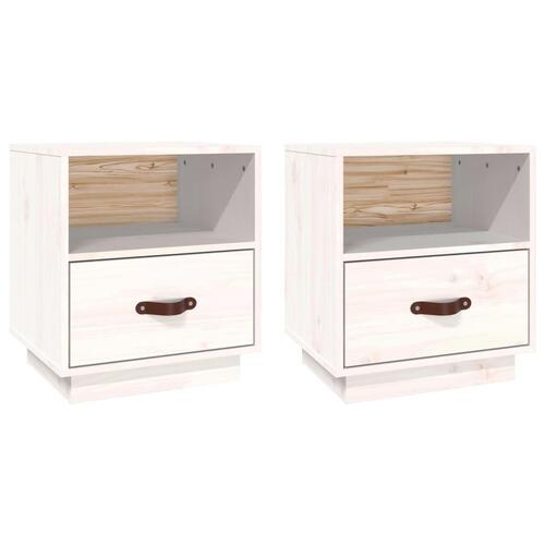 Sengeborde 2 stk. 40x34x45 cm massivt fyrretræ hvid