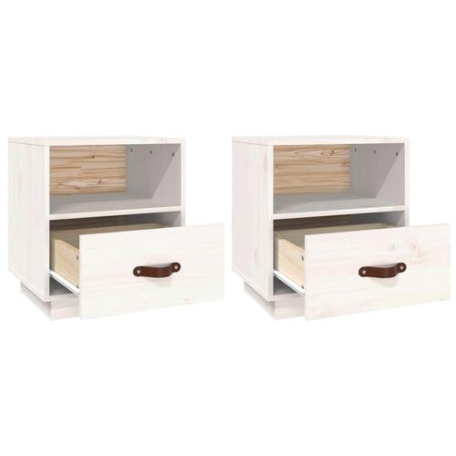 Sengeborde 2 stk. 40x34x45 cm massivt fyrretræ hvid