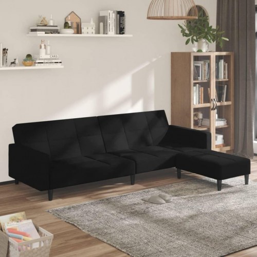 2-personers sovesofa med skammel mikrofiberstof sort