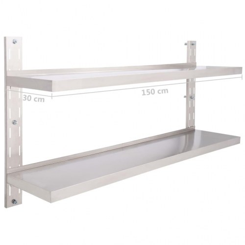Væghylde i 2 niveauer - rustfrit stål 150 × 30 cm