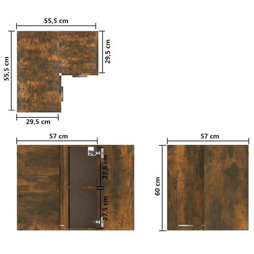 Væghængt hjørneskab 57x57x60 cm konstrueret træ røget egetræ