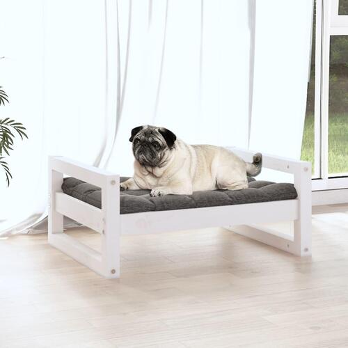 Hundeseng 65,5x50,5x28 cm massivt fyrretræ hvid
