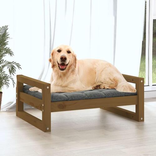 Hundeseng 75,5x55,5x28 cm massivt fyrretræ gyldenbrun