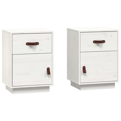 Sengeborde 2 stk. 40x34x55 cm massivt fyrretræ hvid