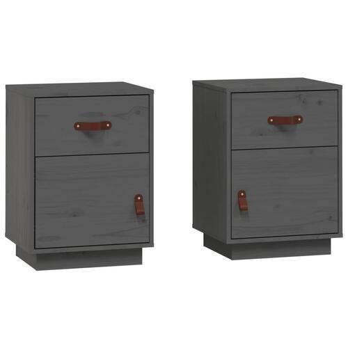 Sengeborde 2 stk. 40x34x55 cm massivt fyrretræ grå
