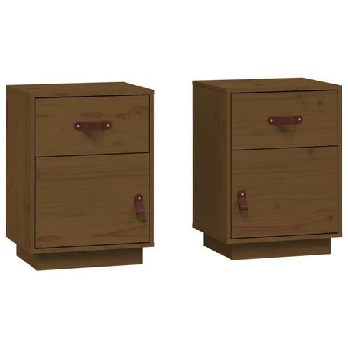 Sengeborde 2 stk. 40x34x55 cm massivt fyrretræ gyldenbrun