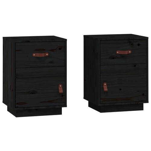 Sengeborde 2 stk. 40x34x55 cm massivt fyrretræ sort