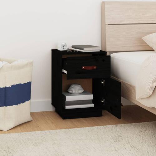 Sengeborde 2 stk. 40x34x55 cm massivt fyrretræ sort