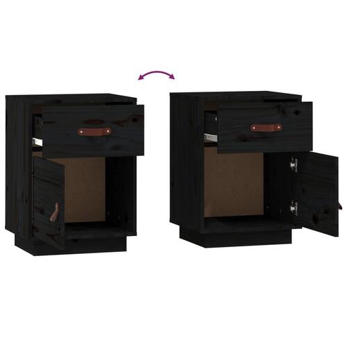 Sengeborde 2 stk. 40x34x55 cm massivt fyrretræ sort