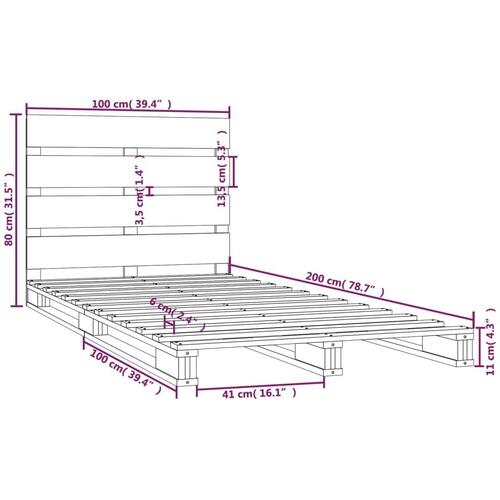 Sengeramme 100x200 cm massivt fyrretræ sort