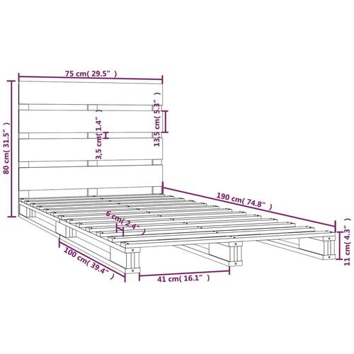 Sengeramme uden madras 75x190 cm massivt fyrretræ hvid