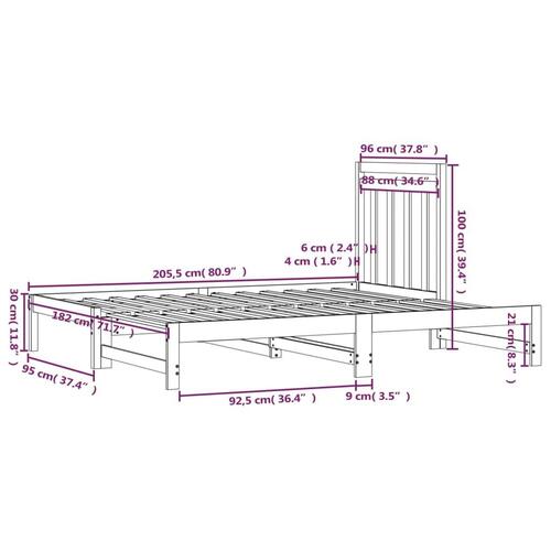 Daybed med udtræk 2x(90x200) cm massivt fyrretræ