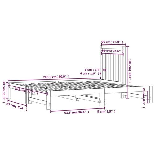 Daybed med udtræk 2x(90x200) cm massivt fyrretræ grå