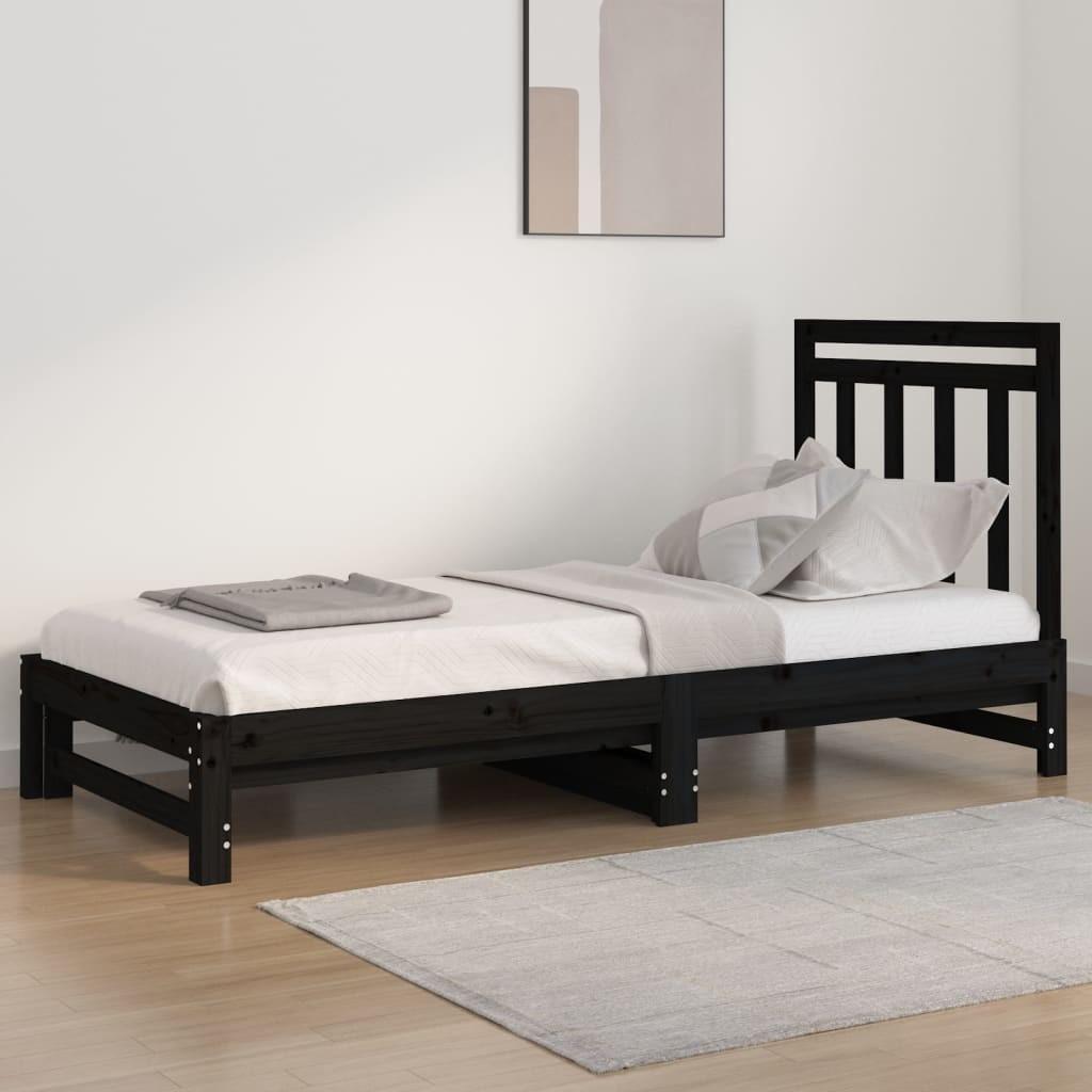 Daybed med udtræk 2x(90x200) cm massivt fyrretræ sort