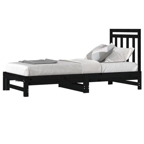 Daybed med udtræk 2x(90x200) cm massivt fyrretræ sort