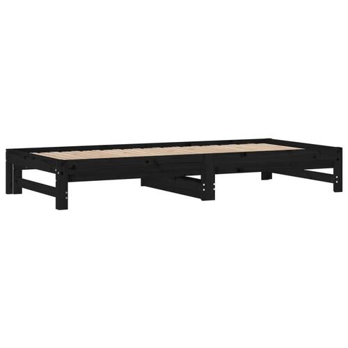 Daybed med udtræk 2x(90x200) cm massivt fyrretræ sort