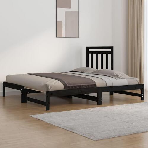 Daybed med udtræk 2x(90x200) cm massivt fyrretræ sort