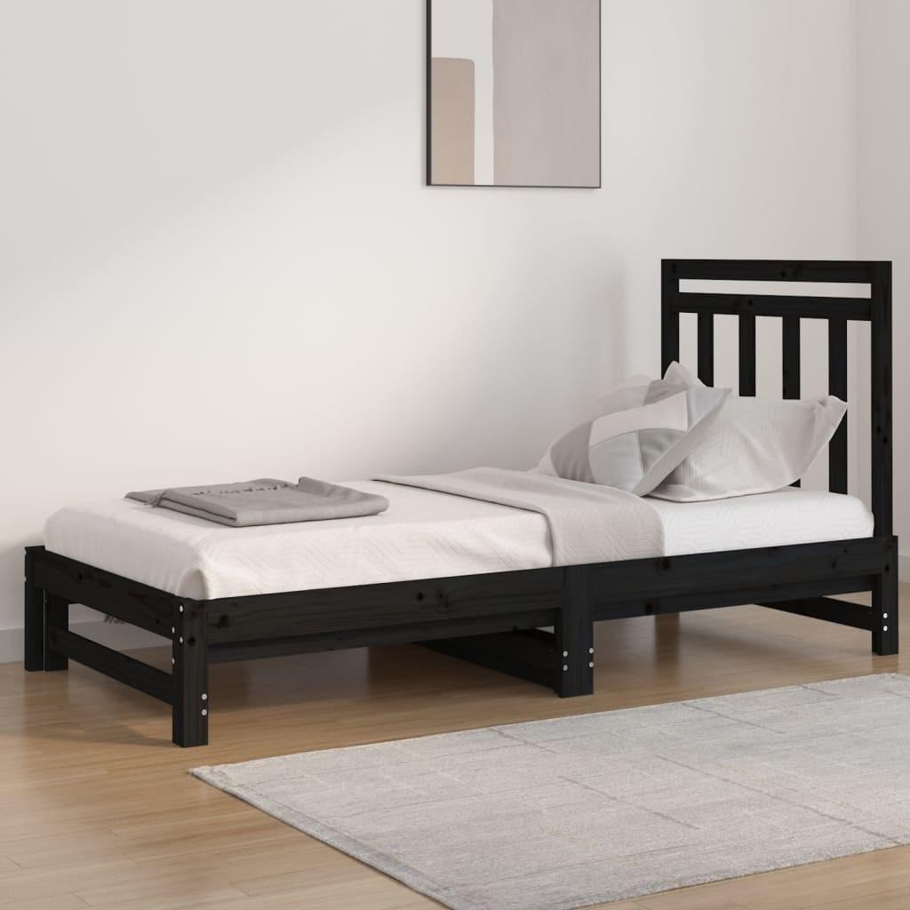 Daybed med udtræk 2x(90x190) cm massivt fyrretræ sort