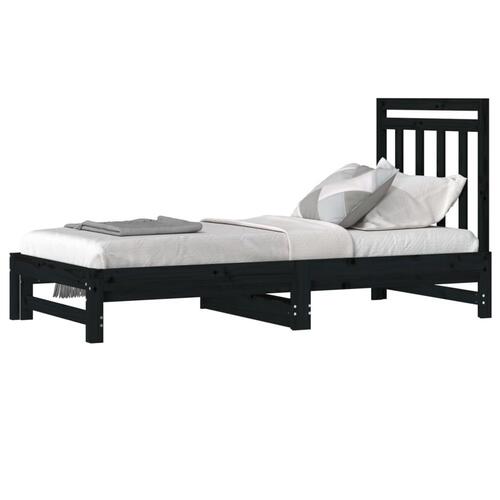 Daybed med udtræk 2x(90x190) cm massivt fyrretræ sort