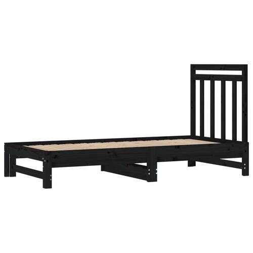 Daybed med udtræk 2x(90x190) cm massivt fyrretræ sort
