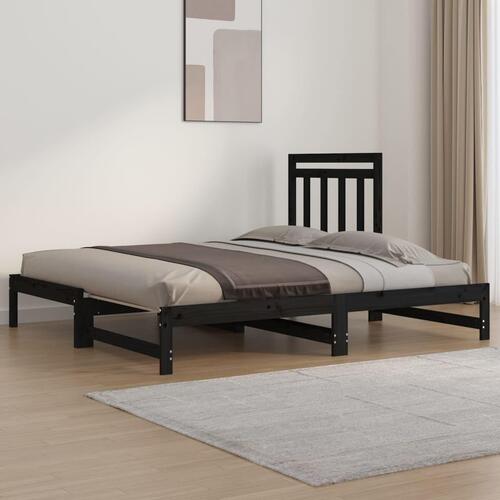 Daybed med udtræk 2x(90x190) cm massivt fyrretræ sort