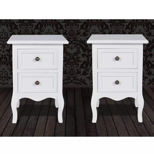 Sengeborde 2 stk. med 2 skuffer MDF hvid