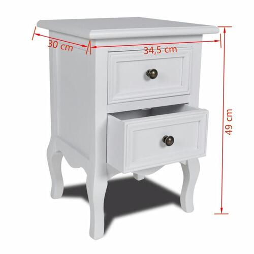 Sengeborde 2 stk. med 2 skuffer MDF hvid