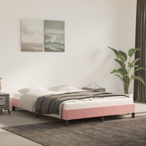 Sengeramme 140 x 190 cm i fløjl - lyserød