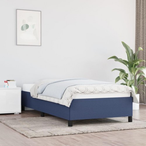 Sengeramme uden madras 90×200 cm i blå stof - enkeltmandsseng med lamelbunde