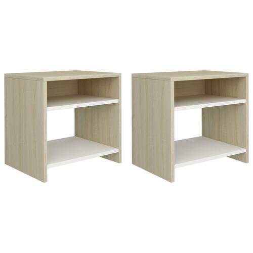 Sengeskabe 2 stk. 40 x 30 x 40 cm spånplade hvid sonoma-egetræ