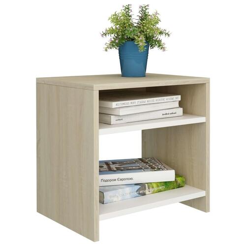 Sengeskabe 2 stk. 40 x 30 x 40 cm spånplade hvid sonoma-egetræ