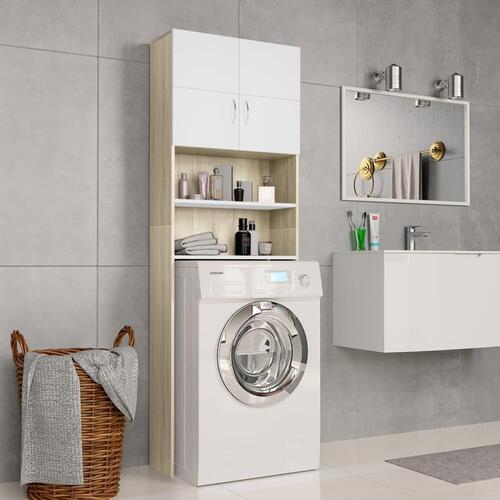 Vaskemaskineskab 64x25,5x190 cm spånplade hvid og sonoma-eg