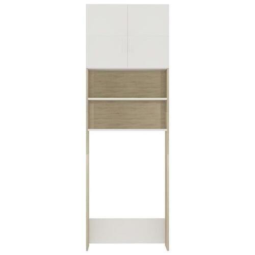 Vaskemaskineskab 64x25,5x190 cm spånplade hvid og sonoma-eg