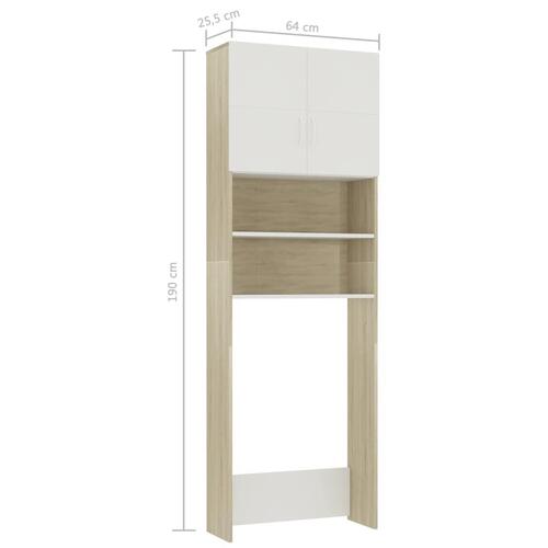 Vaskemaskineskab 64x25,5x190 cm spånplade hvid og sonoma-eg
