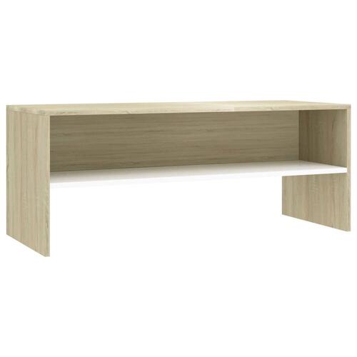 Tv-bord 100x40x40 cm konstrueret træ hvid og egetræsfarvet