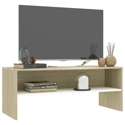 Tv-bord 100x40x40 cm konstrueret træ hvid og egetræsfarvet