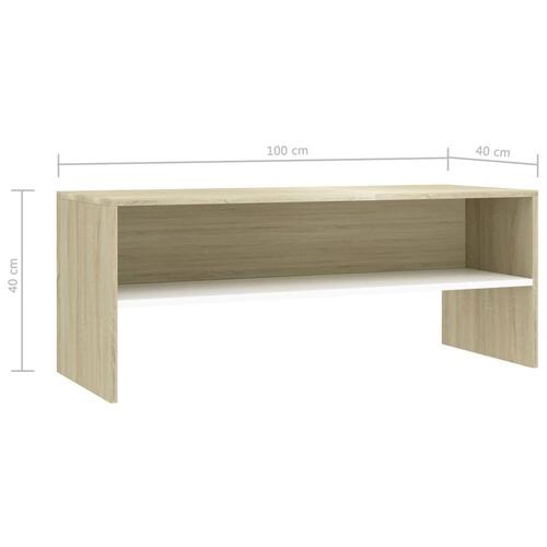 Tv-bord 100x40x40 cm konstrueret træ hvid og egetræsfarvet