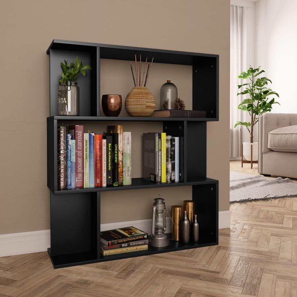 Bogreol/rumdeler 80x24x96 cm konstrueret træ sort
